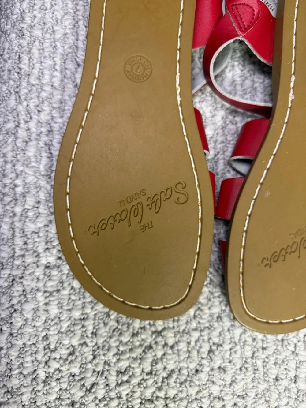 Red Saltwater Sandals by HOY Women Size 7 Leather-Ankle-Strap-Vintage Boho Style - Picture 7 of 7